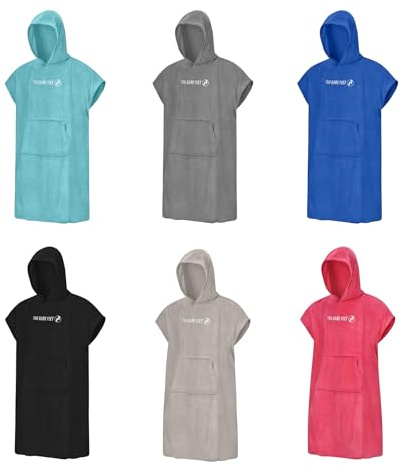 Two Bare Feet Kids Towelling Changing Robe – Hooded Microfibre Towel Robe for Boys & Girls – Quick Dry, Lightweight & Absorbent Beach, Pool & Swim Cover Up (Aqua - Medium)