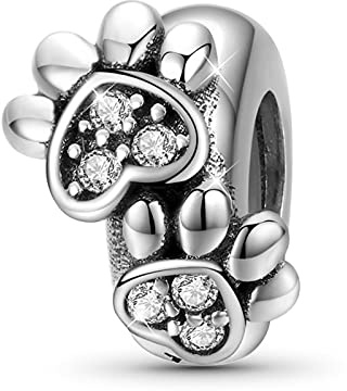 GNOCE Süße Pfoten Charm Bead Perle aus Silber Hund Charms Passt Alle Armbänder und Halsketten Bestes Geschenk für Familie und Freunde