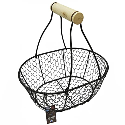 Eierkorb mit Holzgriff – Drahtkorb für Eier, Obst & Gemüse | Robuster Drahtkorb mit Holzgriff – ideal zum Sammeln, Transportieren & stilvollen Aufbewahren von Eiern und Obst