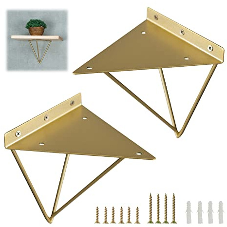 Pxzybd 2 Stück Regalkonsolen,Wandmontage Schwimmende Regalträger,Haarnadel-schwerlast-metallregalhalterungen,Regalwinkel Dekorativ,Regal Unterstützung Gold,Tablarträger Mit Schrauben,Gold-10cm(3.9in)