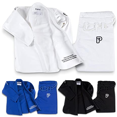 Progress Jiu Jitsu Kids Academy Gi | BJJ Gi for Kids with Free White Belt | Lightweight Kids Kimono | Tear-Resistant Kids BJJ Gi | Youth Jiu Jitsu Gi for Training & Competition |