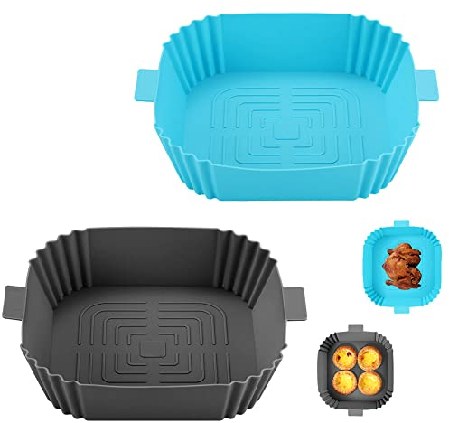 Silicone Air Fryer Liner, 2Pack Square Air Fryer Silicone Liner Reusable Air Fryer Accessories Air Fryer Basket Tray Airfryer Accessories Compatible with Ninja Tower COSORI Tefal Philips Gourmia
