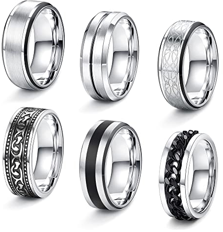 JeweBella 6 Stück Ringe Herren Edelstahl Ringe Set Silber Matt Poliert Keltischer Knoten Vintage Ringe Ketten Ringe Flaschenöffner Ring Bandringe Ehering Verlobungsringe für Männer Damen Größe 54-70