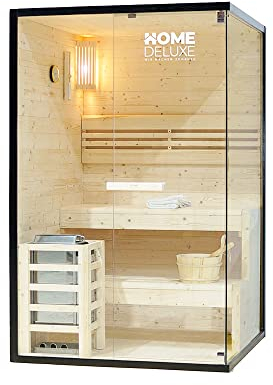 Home Deluxe - Traditionelle Sauna - Shadow M - 120 x 120 x 190 cm - für 2 Personen - hochwertiges Fichtenholz, inkl. Saunaofen, Saunazubehör I Dampfsauna Aufgusssauna Finnische Sauna Bio Sauna