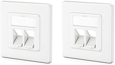 deleyCON 2x 2 Port LAN Anschlussdose Datendose Unterputzdose für Keystone Module 45° Gewinkelter Auslass für Keystone Module mit z.B. RJ45 Koaxial F-Stecker RJ-11 Cinch Klinke Toslink PS2
