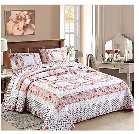 TEVTEV Colcha Bouti for Cama de Matrimonio de 150 y 180cm Blanco/Rosa Cubre Cama Fina Primavera y Verano con 2 Funda Almohada Estampado de Cobre Patchwork ( Color : Pink , Size : 264x229cm/104x90 )