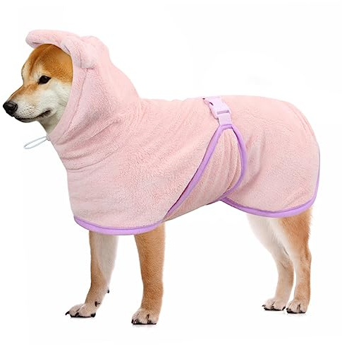 Mosucoirl Hund Bademantel Mantel,Haustierhandtuch Mikrofaser Hundebadetuch saugfahig Badetuch Hund Schnell Trocknend Verstellbar Hunde Bademantel Kapuze Baumwolle
