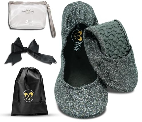 Women's Portable Ballet Flats Shoes Party Roll Up Slippers with Travel Pouch Bag (Black, US Footwear Size System, Adult, Women, Numeric Range, Small, 5,6)