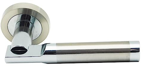 MICEL - 03631 - Juego de Manilla con Roseta (50 mm) y maneta de aluminio, Acabado en cromo brillo y níquel satinado, Color plateado, 142 x 50 x 62 mm
