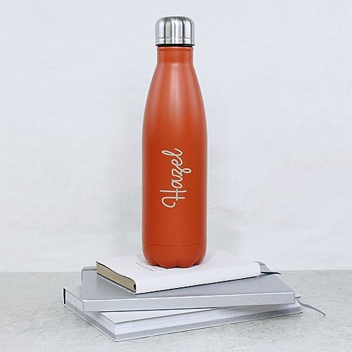eBuyGB Personalised 500ml Insulated Stainless Steel Bottle, Girls Metal Water Bottle with Any Name, Coffee & Tea Vacuum Flask, 12 Hours Hot & 24 Hours Cold Drinks Bottle (Orange)