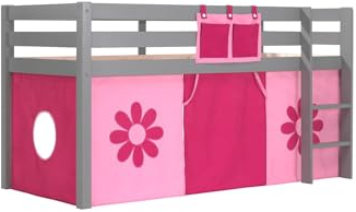 möbelando Spielbett >Pino< in Kiefer massiv grau lackiert - 210x114x106 (BxHxT)
