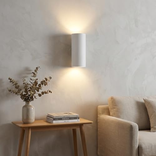 BARCELONA LED Aplique de Pared de Yeso 2xGU10 Blanco Cilíndrico Ø75x160mm | Iluminación Indirecta Bidireccional | Lámpara de Escayola Pintable Moderna Clásica y Elegante para Interior