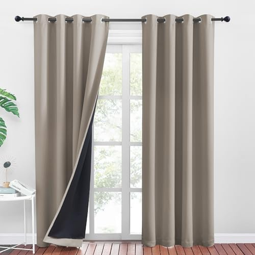 PONY DANCE Verdunkelungsvorhang Ösen 2er Set H 220 x B 140 cm Doppellagige und Dicke Vorhänge Lichtundurchlässig Schlafzimmer Gardinen Blickdicht Thermogardine Wärmeisolierend, Sandfarben | 2er Set, H220 x B140 cm, Sandfarben, Blickdicht, Doppellagig, Schwer, mit Ösen, für Schlafzimmer Wohnzimmer, als Türvorhang