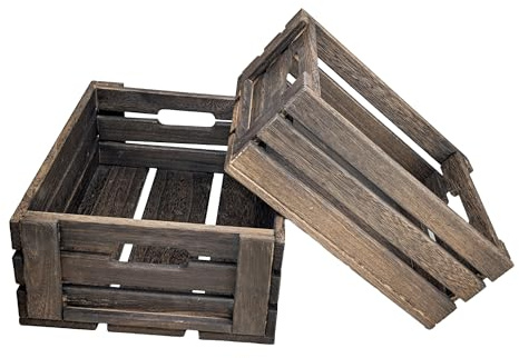 ARTAWEIN Rustikale Holzkisten zum Ausstellen und Aufbewahren, stapelbare Holzkisten mit Griffen, dekorativ, stapelbar, für Heimdekoration, Speisekammer, Küche, Badezimmer, karbonisiert, 2 Stück