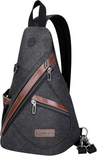 WITZMAN Umhängetasche für Herren Umwandelbar Schultertasche Rucksack | Passt für 9,7 Zoll iPad, verstellbare 19 Liter Brusttasche Sling Bag Crossbody für Reise und Freizeit, A8003 Schwarz