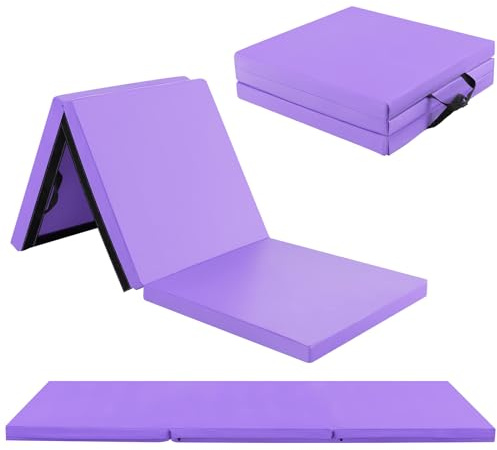 GOPLUS Colchoneta de Gimnasia, Colchoneta de Ejercicio con Asas de Transporte, PU/Algodón de Perla EPE, Colchoneta Portátil para el Gimnasio en Casa (Púrpura, 180x60 cm)