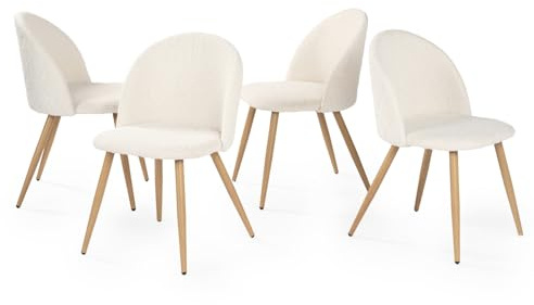 Homy Casa – Lot de 4 chaises en tissu chenille pour salle à manger, chambre à coucher, salon, pieds en chêne et métal, beige