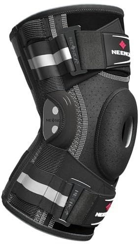 NEENCA Kniebandage gegen Knieschmerzen, Kniestütze mit Scharnier und patentiertem X-Strap Befestigungssystem, starke Stabilität zur Schmerzlinderung, bei Arthritis (Schwarz, 3XL)