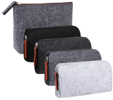 Jostift 5 Stück Filz Mäppchen Klein Multifunktions Kosmetiktasche | Praktische Filztasche zur Aufbewahrung von Stiften, Bleistiften Gelstiften sowie Kosmetik und weiterem Schulbedarf