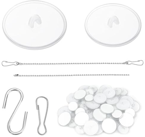 60 Stk Deckenhaken selbstklebend, Deckenmontage Haken, selbstklebende Haken, Haken Decke ohne Bohren, wasserdichter Klebehaken, Wandhaken, 20 Stk Fahnenmast Clip, S-förmiger Haken, 10 Stk Perlenkette