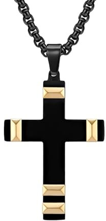 Homxi Herren Damen Kette Schwarz Gold Anhänger,Anhänger Halskette Herren Edelstahl Kreuz Anhänger Halskette Schwarz Gold
