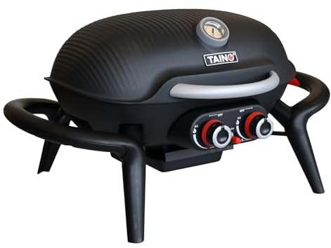 TAINO KENAI Gasgrill Camping Tischgrill Balkongrill Gas Outdoorküche Thermometer Aluguss Schwarz