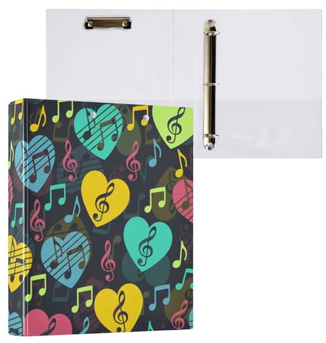 3,8 cm Ordner mit drei Ringen, Musik-Herzen, Notenschlüssel-Ordner mit Taschen, 3 Löcher, Ordner für Schule, Büro, 2 Stück