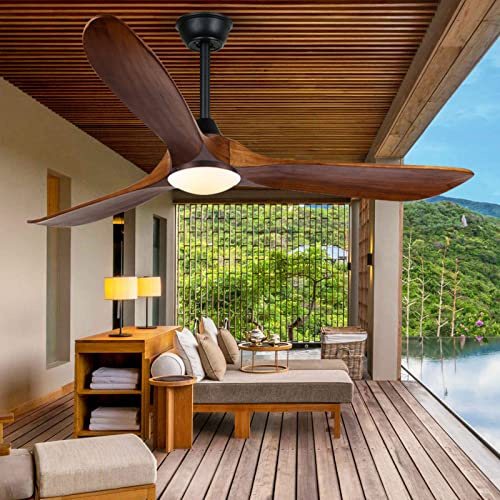 Ventiladores de Techo para Exteriores de 60 Pulgadas para Patios con luz y Control Remoto, Ventilador de Techo Grande de Madera con 3 aspas, Ventilador de Techo de Granja con luz, Ventilador de Tech