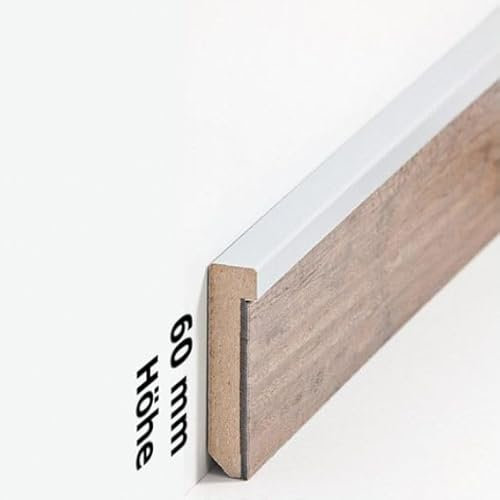 PROVISTON - Battiscopa in MDF, 13 x 60 x 2500 mm, anima in MDF, per incollare, clip, viti e chiodi, 12,5 m, 5 pezzi