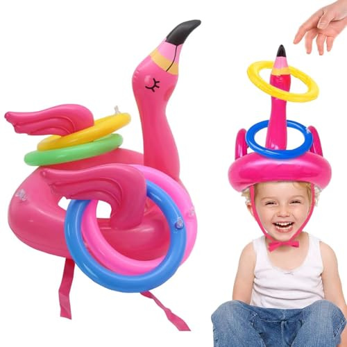 WeddHuis 5 Pezzi Gioco del Lancio dell'Anello con Flamingo Gonfiabile Giochi per Feste Estive Hawaii Matrimonio Piscina All'aperto e Interno