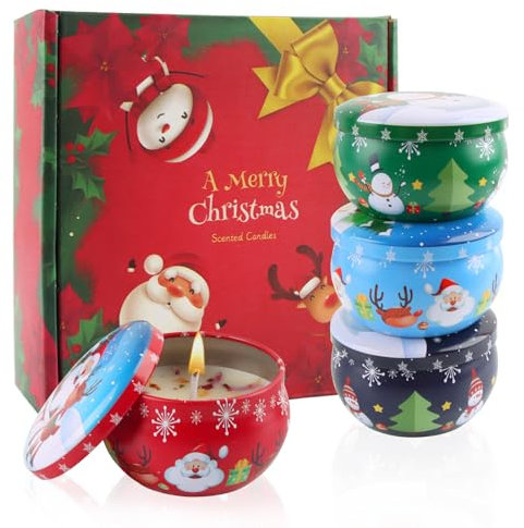 FePen Weihnachten Duftkerzen Geschenk, Weihnachtskerzen Duftkerzen Set, Natürliches Sojawachs Kerzen, 4 Pack SojaWachs-Kerze Stress Relief, Aromatherapie Weihnachtskerzen Aroma für Stressabbau