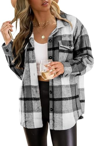 Vestes d'automne pour femme, chemises en flanelle à manches longues à carreaux avec revers et boutons, vêtements d'extérieur avec poche