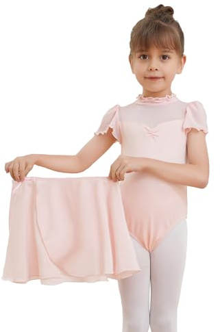 Dmwhsy Robe de Ballet pour Fille, Justaucorps à Manches Courtes avec Jupe Amovible, Costume de Danse pour Enfants, Tenue de Ballet