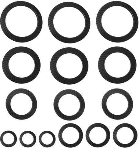 VGOL 100 arandelas de seguridad dentadas 65 Mn 20 piezas cada una para M4 M6 M8 M10 M12 compatibles con prácticamente todos los tornillos y arandelas metálicas arandelas planas
