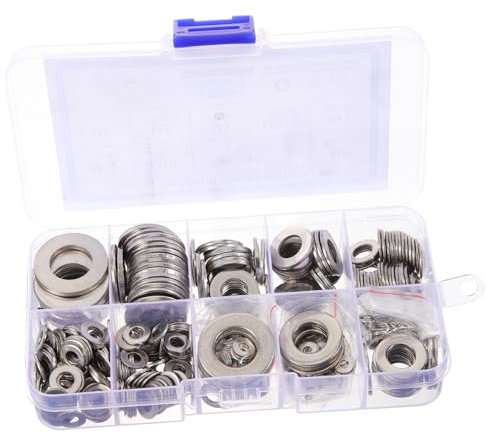 CANIGHT 1set Assorted Stainless Steel Flat Washers for Screws Gasket Kit Anti-loosening Washers for Repair and Equipment