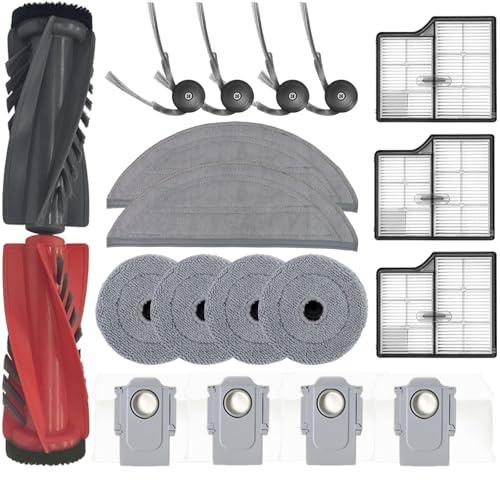 Odashen Juego de 18 accesorios de repuesto para aspiradora Roborock Saros 10/G30, 1 cepillo principal doble, 4 cepillos laterales, 3 filtros HEPA, 4 almohadillas de fregona, 2 trapeadores redondos, 4