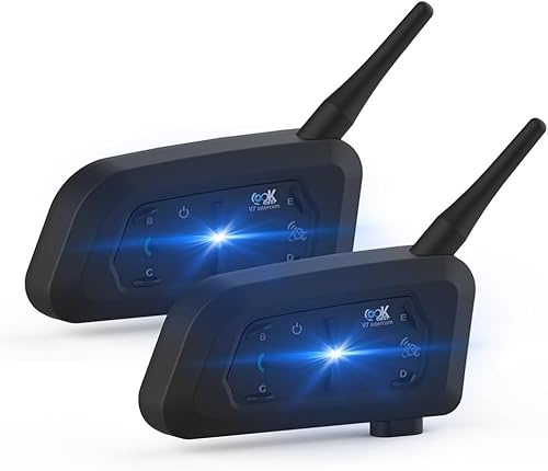 OBEST V7 Motorcycle Bluetooth Headset Intercom, Waterproof Communication System Bluetooth 5.1 for 7 Motorcycle Riders with Noise Cancellation 2 Pack