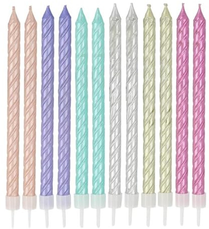 Extra lange Geburtstagskerzen (12 cm) - 12er Set | Spiral-Kuchenkerzen 6 Farben, Metallic-Kerzen, mit Halter Spiral Kuchen-Kerzen für Geburtstag, Torte, Party, Silvester & Hochzeit