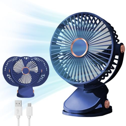 AHYDFSR Ventilateur de table USB - Rotation à 360° - Avec lumières LED - Mini ventilateur USB - 3 vitesses - Portable - Pour table, maison, chambre à coucher, bureau - Bleu