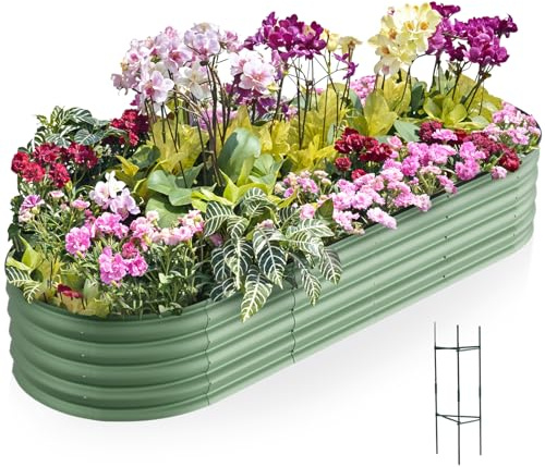 Warmiehomy 240x80x42cm Extra Large Raised Garden Bed Kit, Metal Planter Box Outdoor with Reinforced Rods, Rounded Galvanised Bottomless Raised Beds for Vegetables, Garden, Flowers and Herbs, Green