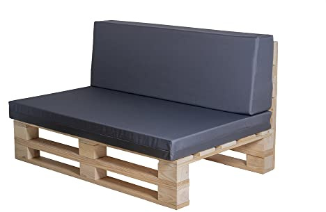 Cojines de Tejido Impermeable para Sofa de Palets (Gris, 100x60cm, Asiento + Respaldo)