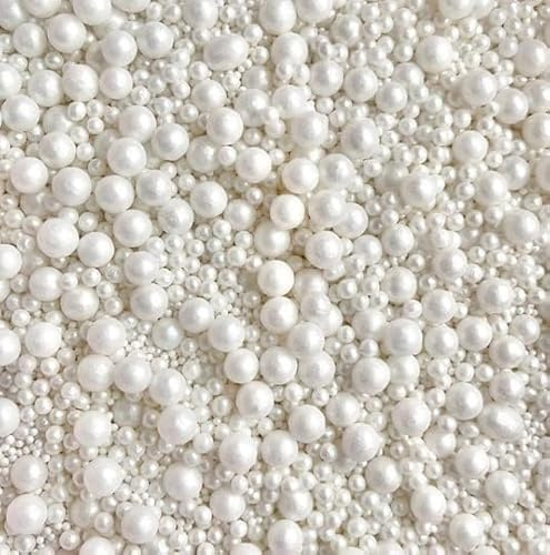 Edible Pearls for Cake Decorating (White) - 100g Premium Cake Pearls & Sprinkles for Baking, Desserts, Cupcakes - Food-Safe Lustre Finish - Vegan-Friendly Sugar Decorations Wear gloves