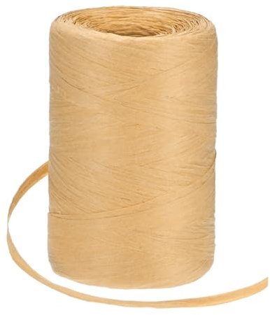 M METERXITY Filato Di Raffia Per Uncinetto, 328 Iarde Nastro Di Carta Artigianale Raffia Da 5mm Spago Piatto Per Confezione Regalo/DIY/Cappelli Estivi Borsa [Marrone Chiaro]