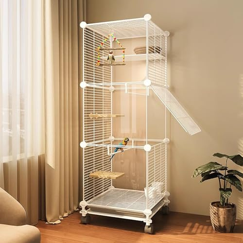 Großer Papageienkäfig mit Rädern, Conure Vogelkäfig inklusive Tablett, Grasnest, Futterschale, extra großer Platz für Sittiche
