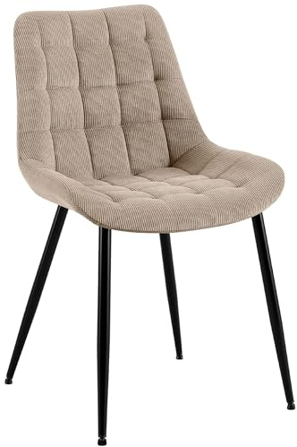 CLP Esszimmerstuhl Sardna, Küchenstuhl gepolstert mit gestepptem Cordbezug, Polsterstuhl mit Metallgestell bis 150 kg belastbar, Farbe:Taupe
