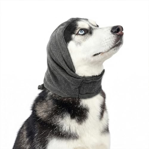CIATBYYJ Hunde Gehörschutz, Verstellbare Ohrenschützer für Hunde, Atmungsaktiver Ohrenwärmer mit Geräuschreduzierung Dog Ear Wrap Angst Relief Hoodie-Design für Pflege/Kopf-Ohrschutz (Grau, S)