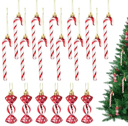 18 stycken polkagrisar, julgran, dekoration, julgransprydnad, rött och vitt, julgranspynt, godis, juldekoration polkagrisar, julgransprydnad, glitter, julhänge, dekoration