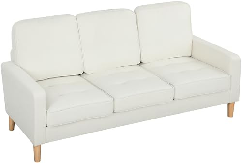 HOMCOM Canapé 3 Places en Velours, 185 cm, Design Moderne, canapé avec Coussins épais, Pieds en Bois d'hévéa et Assise capitonné, pour Salon, Chambre, Bureau, crème