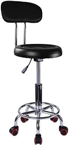 BREEZENEST Salon Stool — Adjustable Stool | PU Leather Office Stool with Backrest, Height-Adjustable Hydraulic 50–63 cm, Stainless Steel Base, Rolling Mobility for Beauty (Black)