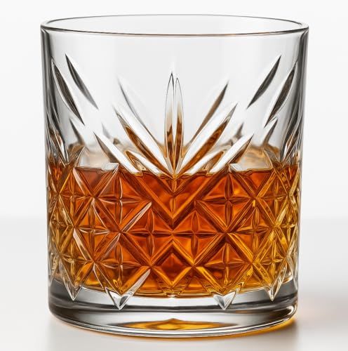 NORDIC SCHILLER Premium Whisky Glasses Set of 4 205ml 100% Lead Free Heavy Base Whiskey Glass, Tumbler Glasses, Scotch Bourbon Drinkware, Whisky Tumblers, Irish Whiskey